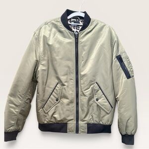 The Kooples Leopard Lined Bomber Jacket Olive Green Size 3 / L NWT